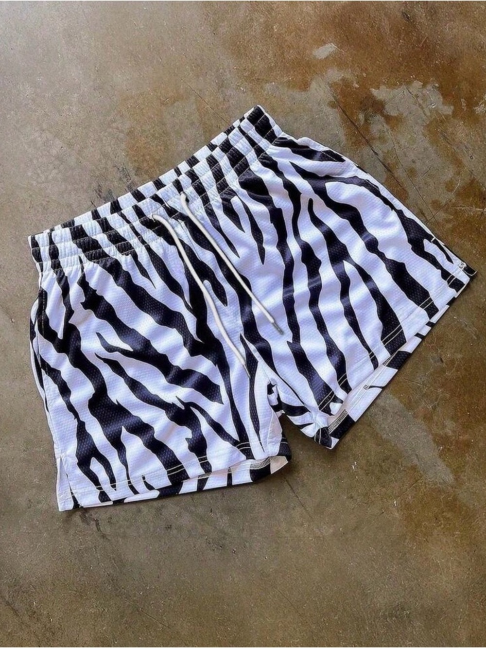 Zebra Print Athletic Mesh Shorts - Black & White